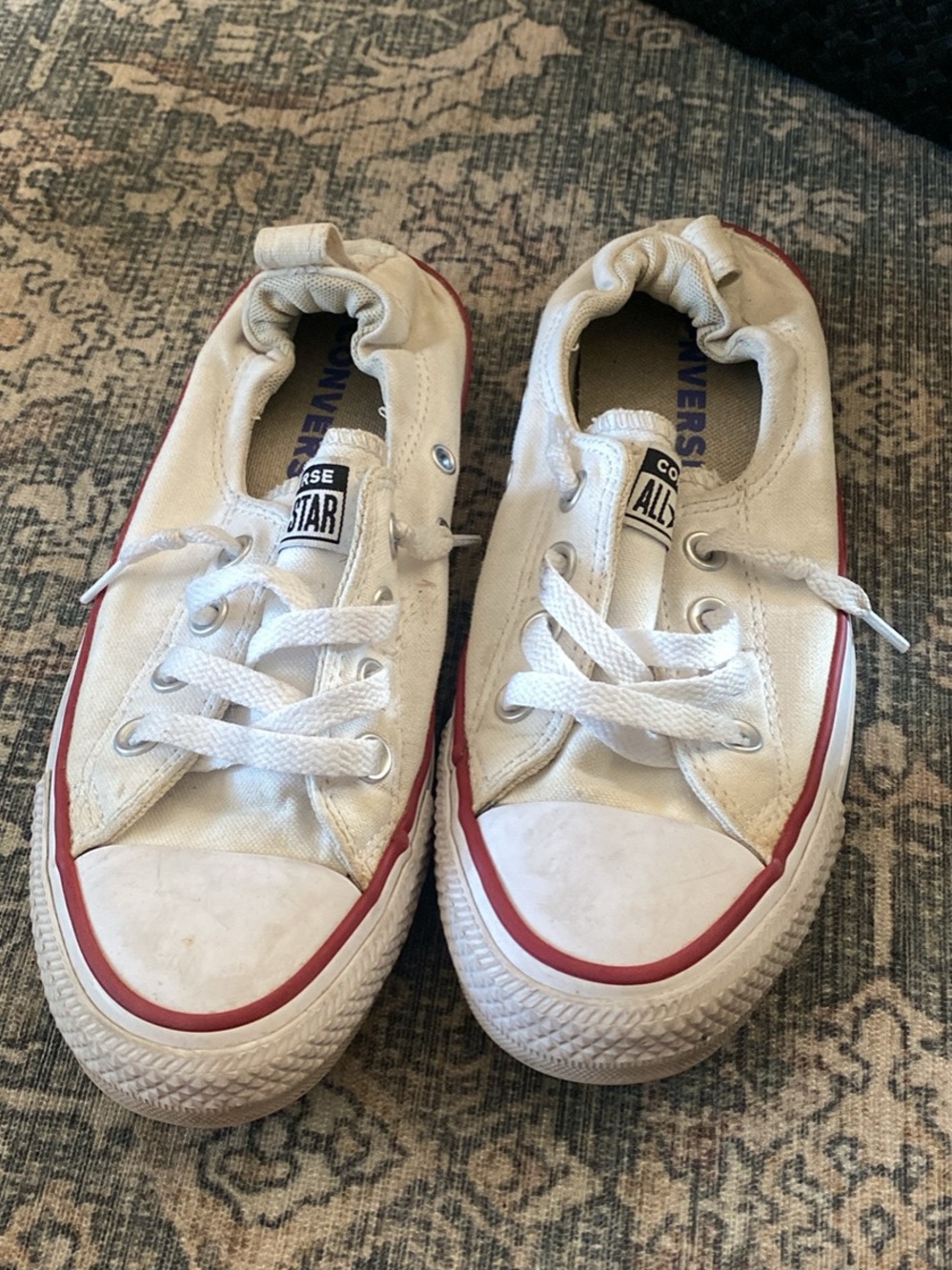 Converse Kids White Low-Top Canvas Sneakers with Red Trim
